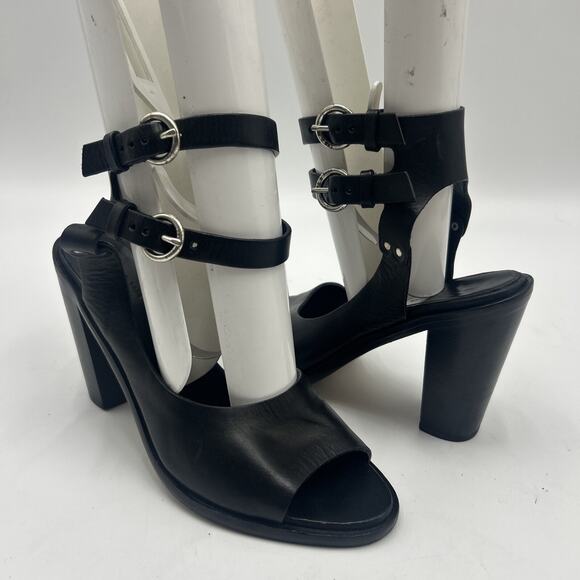 Rag & Bone Black Tulsa Double Ankle Strap Sandal Size 39 US Size 9 Block Heel - Picture 1 of 10